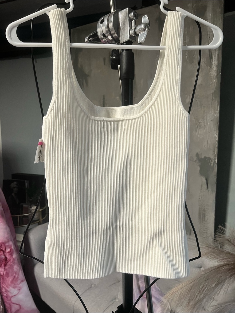Open Edit Ribbed Scoop Tank Top - Cream
